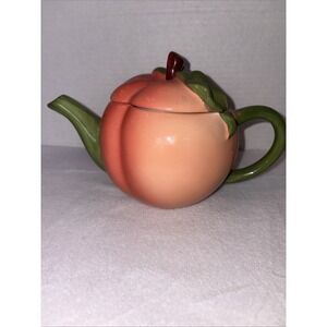 Teleflora Gift, Teapot Peach Shape, Vintage, Ceramic Approx 5 In Tall 9 In Long